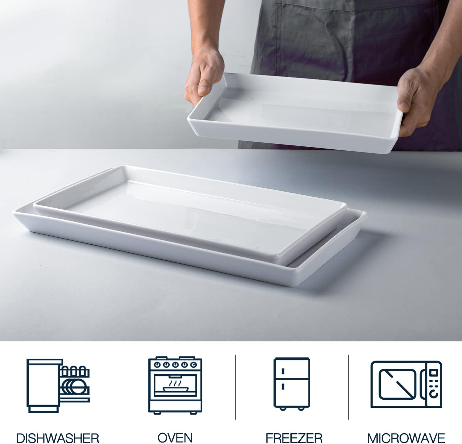 Delling Large Serving Platter, 16/14/12 Inch Rectangular Serving Trays for Serving Food, Serving Tray for Party - Set of 3, White