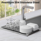 Roll Up Dish Drying Rack, Stainless Kitchen Accessories, Foldable Dish Rack, Anti-Slip Design Sink Counter Storage, Over The Sink Dish Rack, Stainless Steel, (21" x 9.1")