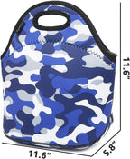 FlowFly Neoprene kids Lunch box Insulated Soft Bag Mini Cooler Thermal Meal Tote Kit for Boys, Girls,Men,Women,School,Work, Office, Blue Camo