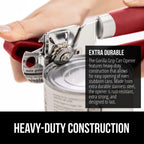 GORILLA GRIP Heavy Duty Stainless Steel Smooth Edge Manual Can Opener and Bottle Openers, Soft Comfortable Handle, Oversized Handheld Turn Knob, US Designed Multifunctional Kitchen Tool, Red