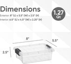 Superio Clear Storage Boxes with Lids, 1.27 Quart Plastic Container Bins for Organizing, Stackable Crates, BPA Free, Non Toxic, Odor Free, Organizers for Home, Office and Dorm, 2 Pack