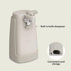 bella Electric Can Opener and Knife Sharpener, Multifunctional Jar and Bottle Opener with Removable Cutting Lever and Cord Storage, Stainless Steel Blade, Oatmilk