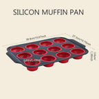 Silicone Muffin Pan, 12 Cups Cupcake Pans with Metal Frame Nonstick Muffin Tins Easy to Pop Out for Baking Cupcake Egg Bites BPA-free Cupcake Pan Mold (12 Cups-Red)