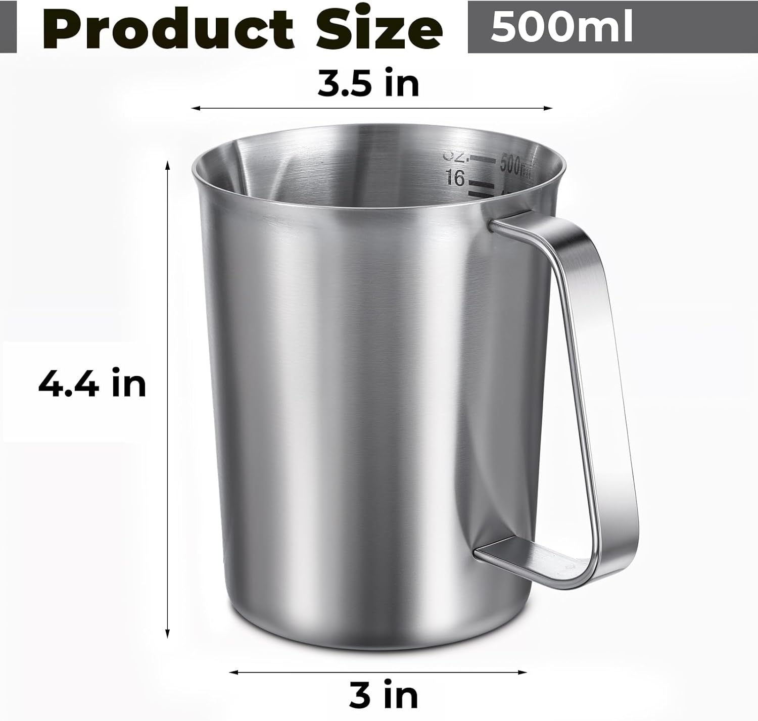 2 Pcs Stainless Steel Measuring Cup with Handle and Pour Lip, Metal Pitcher with Oz and ML marking, 16OZ/500ML), Heavy-Duty Pitcher
