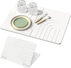 Luxspire Large Stone Drying Mat for Kitchen Counter 24"x16"- Fast-Absorbing Dish Drying Mat Non-Slip Drying Pad for Dishes, Utensils, Cups Waterproof Counter Protector for Kitchen Bathroom, White