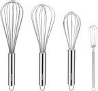 NileHome Stainless Steel Whisk Set 8" 10" 12" Kitchen Whisk Kitchen Wisk Wire Whisks for Cooking, Whisking, Blending, Beating, Stirring-4 Pack
