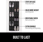GORILLA GRIP Over the Door Shoe Organizer, 24 Large Breathable Mesh Pockets, Space Saving Hanging Storage Holder, Closet Rack Hanger Holds Up to 40 lbs, Hangs on Closets for Shoes, Accessories, Black