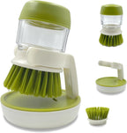 Soap Dispenser Palm Dish Brush with Storage Bracket – Drainage Base, Easy-to-Clean Kitchen Utensil Cleaner | Includes Extra Soft Bristle Brush (Green)