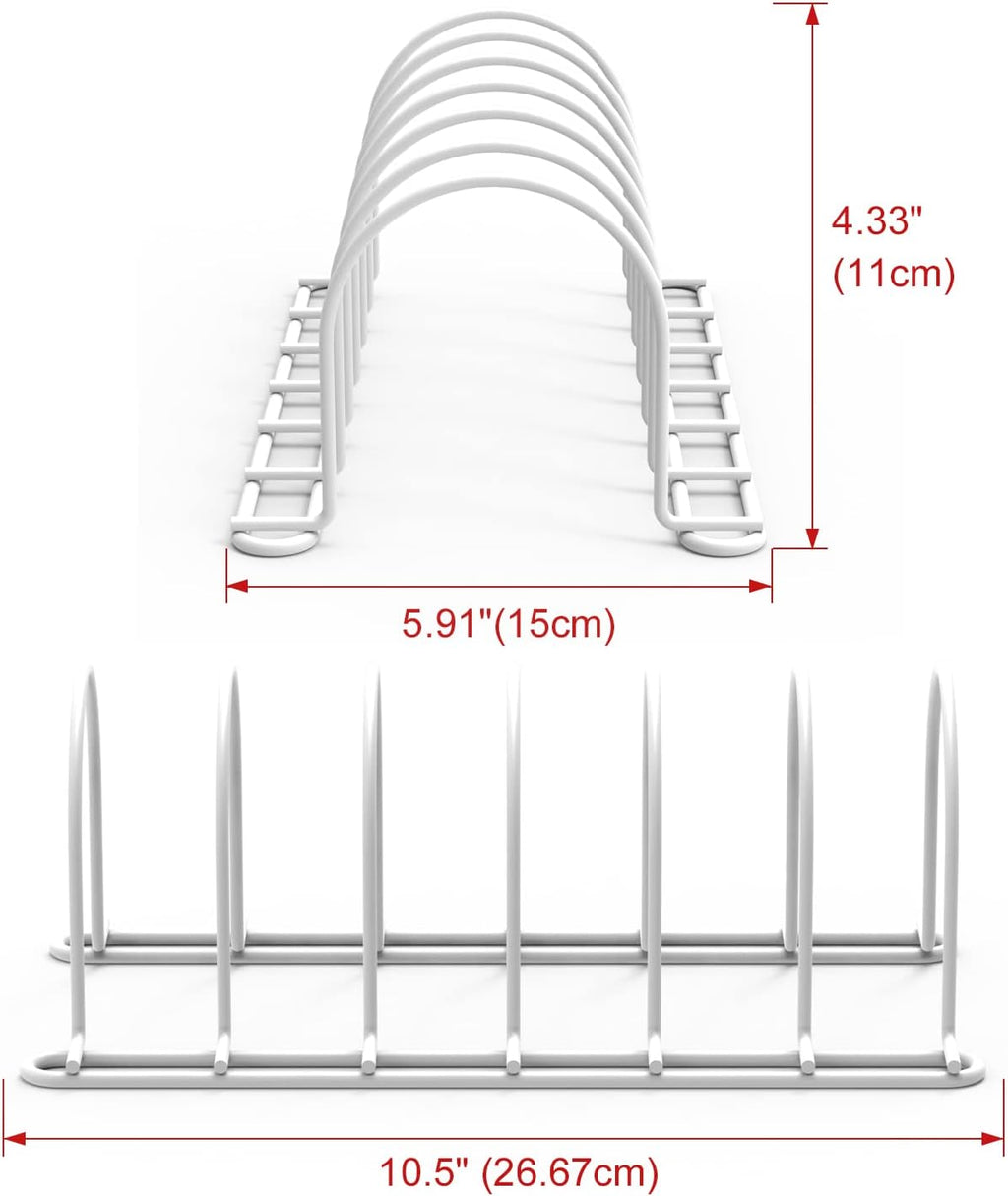 JAQ Pot Lid Rack Organizer, 10.5" Kitchenware Dividers Holder for Plates, Pans,Chopping Boards, Muffin Tins, Baking Sheets in Cabinets Shelf Countertop Pantry (White, 6-Slot)