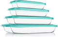 KOMUEE 8 Pieces Glass Baking Dish with Lids Rectangular Glass Baking Pan Bakeware Set with BPA Free Lids, Baking Pans for Lasagna, Leftovers, Cooking, Kitchen, Fridge-to-Oven, Green