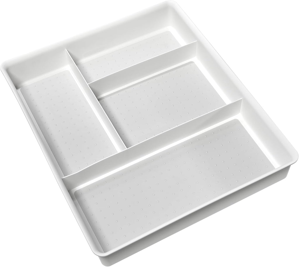 Madesmart Classic 4-Compartment Drawer Organizer Gadget Tray, Plastic Multipurpose Storage Bin for Drawers, White
