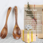 KALINCO Wooden Acacia Salad Servers with Salad Spoon and Fork Set Cooking Utensils for Kitchen (Natural Handmade Cookware) (salad servers)