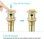 CREA Bathroom Sink Drain, Bathroom Sink Stopper with Drain Hair Catcher Pop Up Drain 1 1/2" for Bathroom Vanity Kitchen Sink with Overflow, Gold