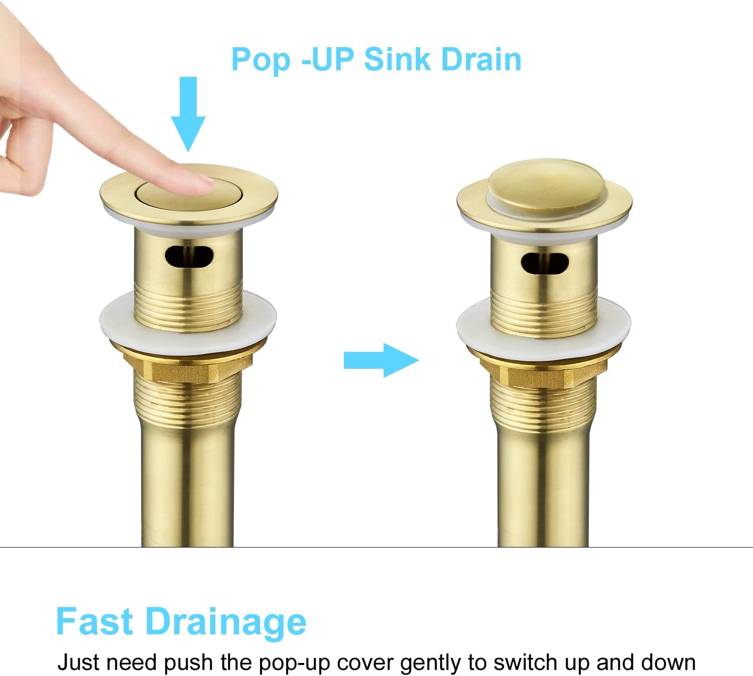 CREA Bathroom Sink Drain, Bathroom Sink Stopper with Drain Hair Catcher Pop Up Drain 1 1/2" for Bathroom Vanity Kitchen Sink with Overflow, Gold