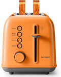 BUYDEEM DT620 2-Slice Toaster, Extra Wide Slots, Retro Stainless Steel with High Lift Lever, Bagel and Muffin Function, Removal Crumb Tray, 7-Shade Settings,Orange