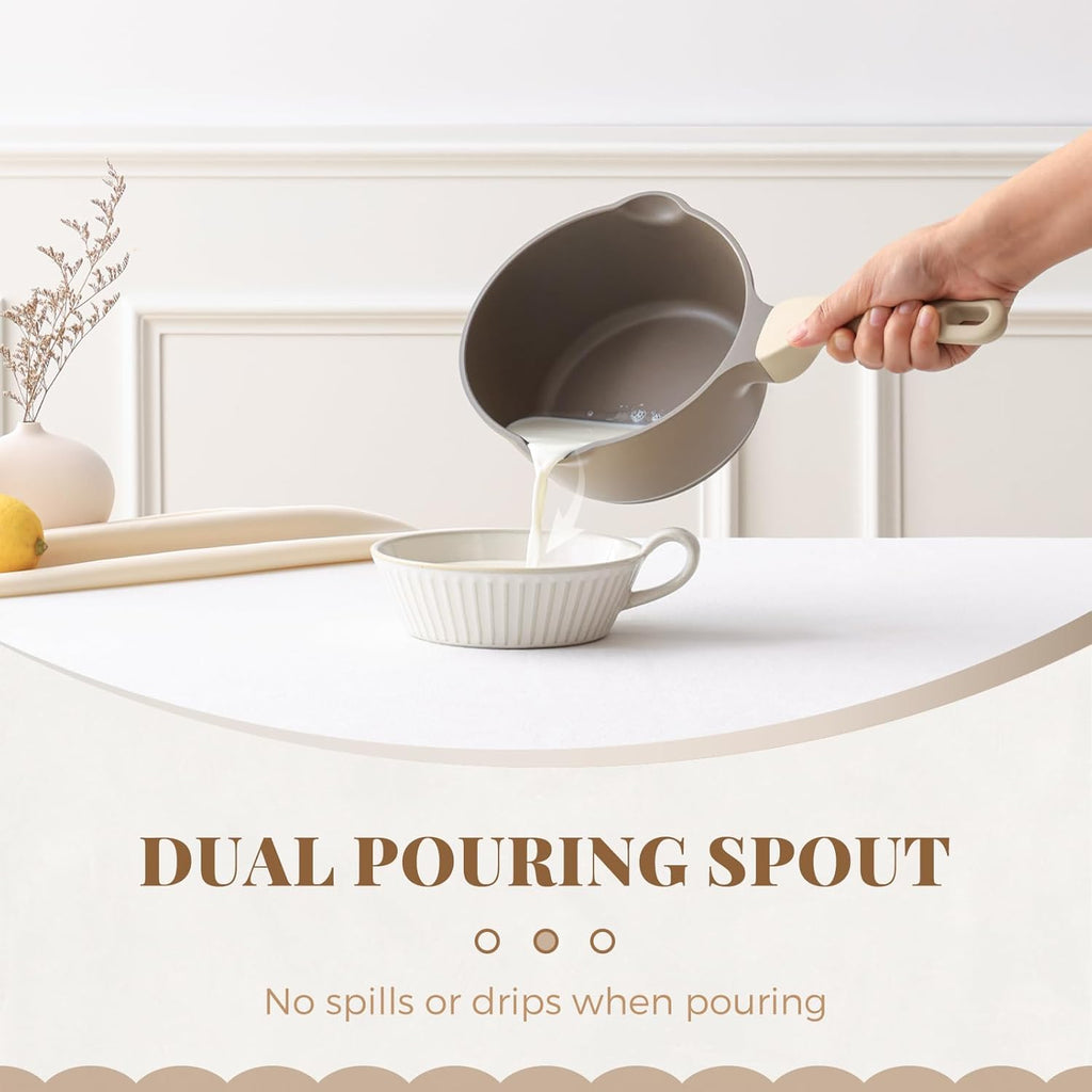 Nonstick Saucepan with Lid, 2.7 Quart Sauce Pan, Healthy Sauce Pot with Pour Spouts for Multipurpose Use, PFOA Free, Induction Compatible, Apricot