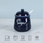 HAOTOP Farmhouse Porcelain Sugar Bowl with Lid and Spoon 12oz,Easy to Clean (Navy)