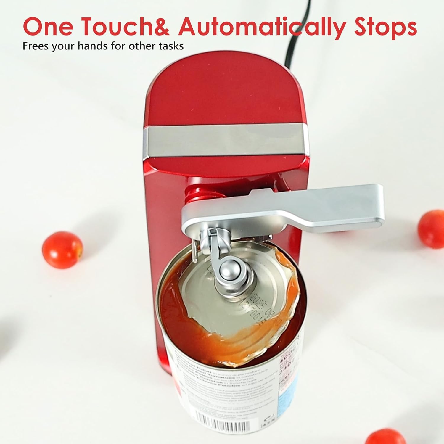 Davivy Electric Can Opener for One Touch Lid Opening,Removable Stainless Steel Cutter and 3- in-1 Design with Knife Sharpener and Bottle Opener, Red