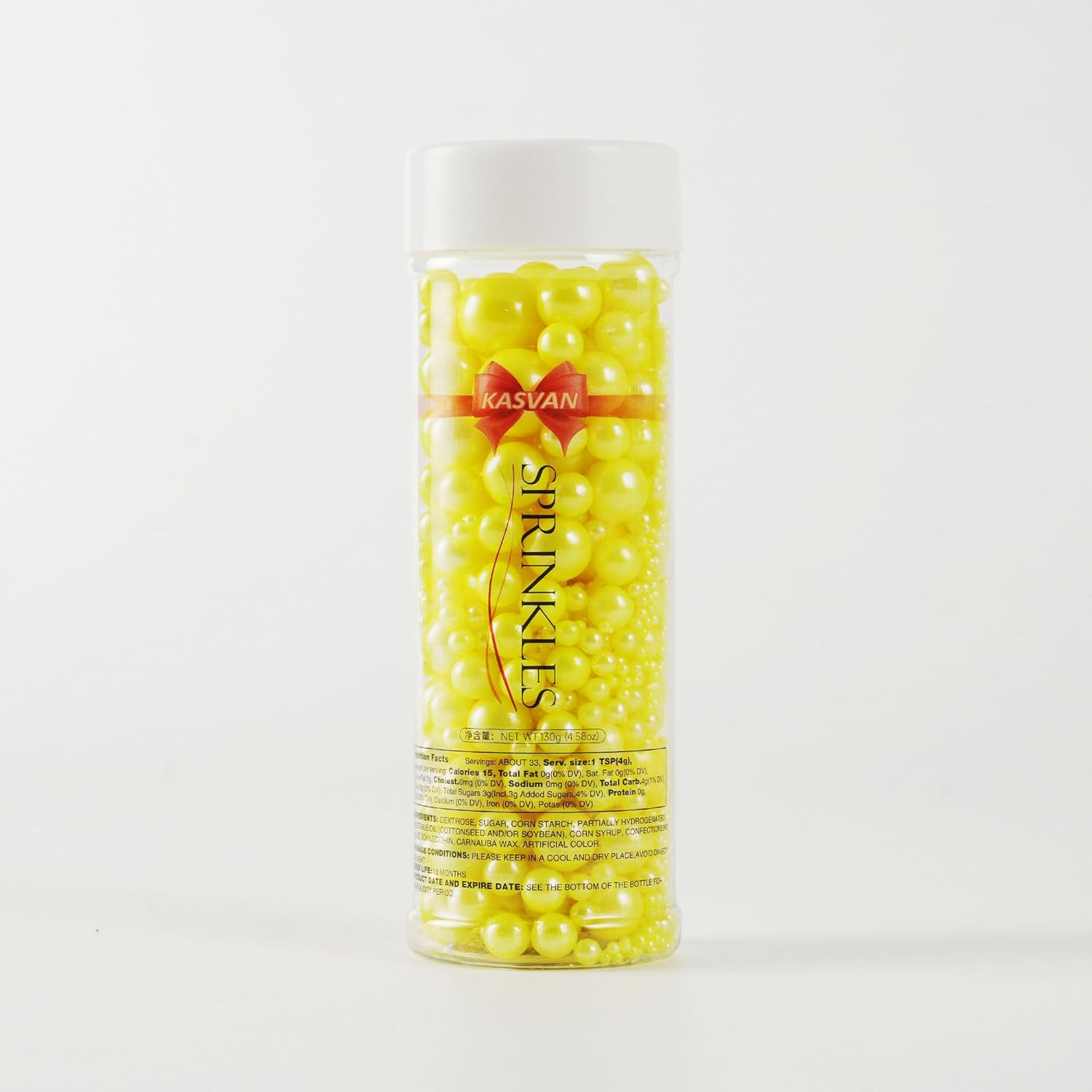 Kasvan Yellow Pearl Sugar Sprinkles - Edible Candy Pearls 130g/4.58 Oz, Mix Size, Baking Cake Decorations, Ice Cream Toppings and Cookie Decorating, Wedding Party Chirstmas Supplies