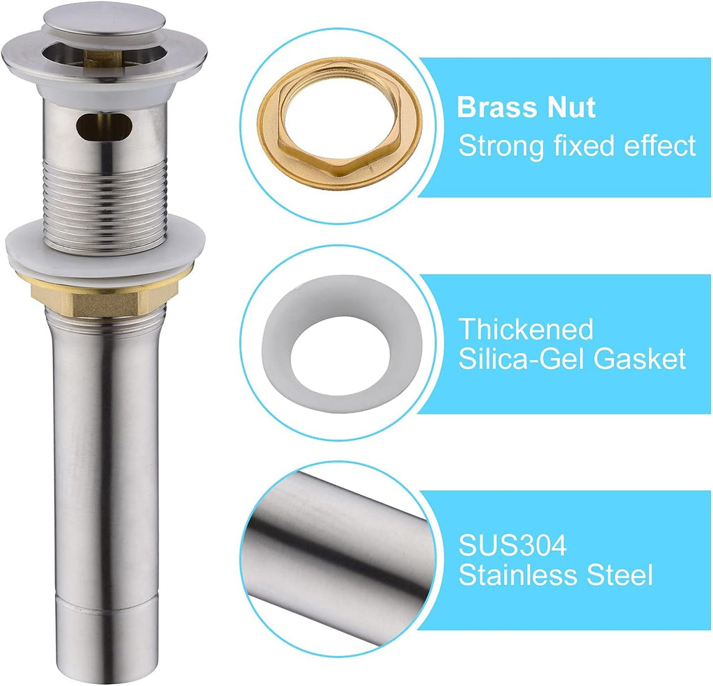 CREA Bathroom Sink Drain, Bathroom Sink Stopper with Drain Hair Catcher Pop Up Drain 1 1/2" for Bathroom Vanity Kitchen Sink with Overflow, Brushed Nickel