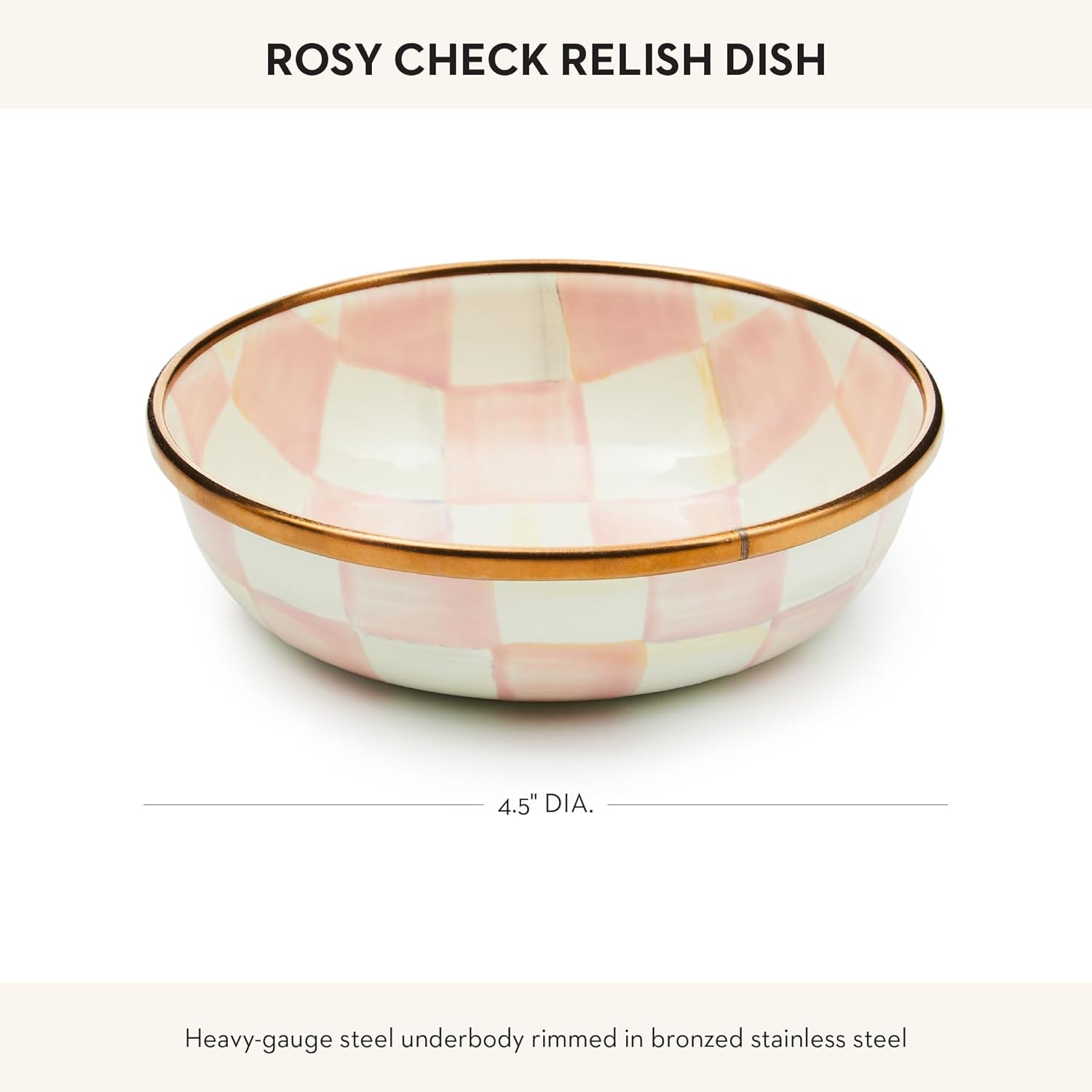 MACKENZIE-CHILDS Enamel Dipping Bowl, Small Serving Bowl for Entertaining, Pink-and-White Rosy Check