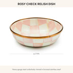 MACKENZIE-CHILDS Enamel Relish Dish, Small Serving Bowl for Entertaining, Pink-and-White Rosy Check