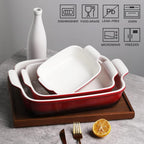 Sweejar Baking Pans Set, Ceramic 9x13 Baking Dish with Handle, Rectangular Casserole Dishes for Oven, Bakeware Sets of 3, Durable Lasagna Pan Deep for Kitchen, Banquet, Wedding Gift(Gradient Red)