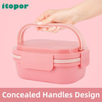 Bento Box Adult Lunch Box with Hidden-Handle, Leak-Proof Lunch Containers for Women & Girls, 2-Layer 5-Compartment 6 Cup with Utensils, Pink