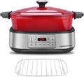 Electric Dutch Oven Multi-Cooker, 5.8QT Enameled Cast Iron Pot - 1250W Fast Heating, 6 Preset Functions, Digital Display & Keep Warm, Oven Safe Pot To 392℉, with Removable Pot, Steam Rack