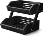 G.a HOMEFAVOR Fruit Basket for Kitchen, 2-Tier Fruit Bowl for Kitchen Counter, Vegetable Storage Stand for Fruit Shop, 15 mm Thickness (BLACK)