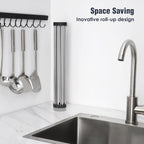 Tomorotec 17.7" x 15.5" Roll Up Dish Drying Rack Over Sink Drying Rack Sink Cover Kitchen Sink Accessories Gadget Multipurpose Organizer Foldable Stainless Steel Drainer