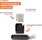 Full Circle Stash, Ceramic Kitchen Sink Caddy, Stylish Modular Sponge Holder & Dish Brush Organizer, Gray and White, 11"
