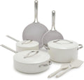 GreenPan Nova 10-Piece Cookware Pots & Pans Set, Oprah’s Favorite Things 2024, PFAS-Free Ceramic Nonstick, Fry, Sauté, Stockpot, Utensils, Lids, Induction Suitable, Dishwasher & Oven Safe, Cream White