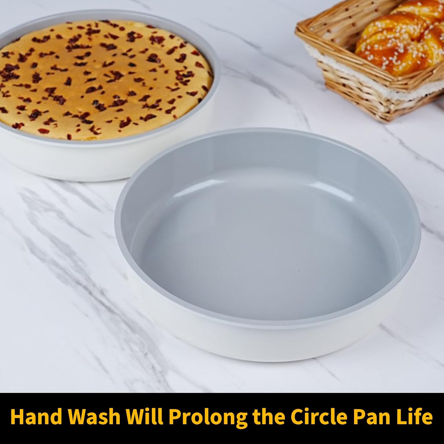 9.5 Inch Round Cake Pan Set of 2,Cast Aluminum Bakeware Ceramic Nonstick Oven and Dishwasher Safe(Beige)