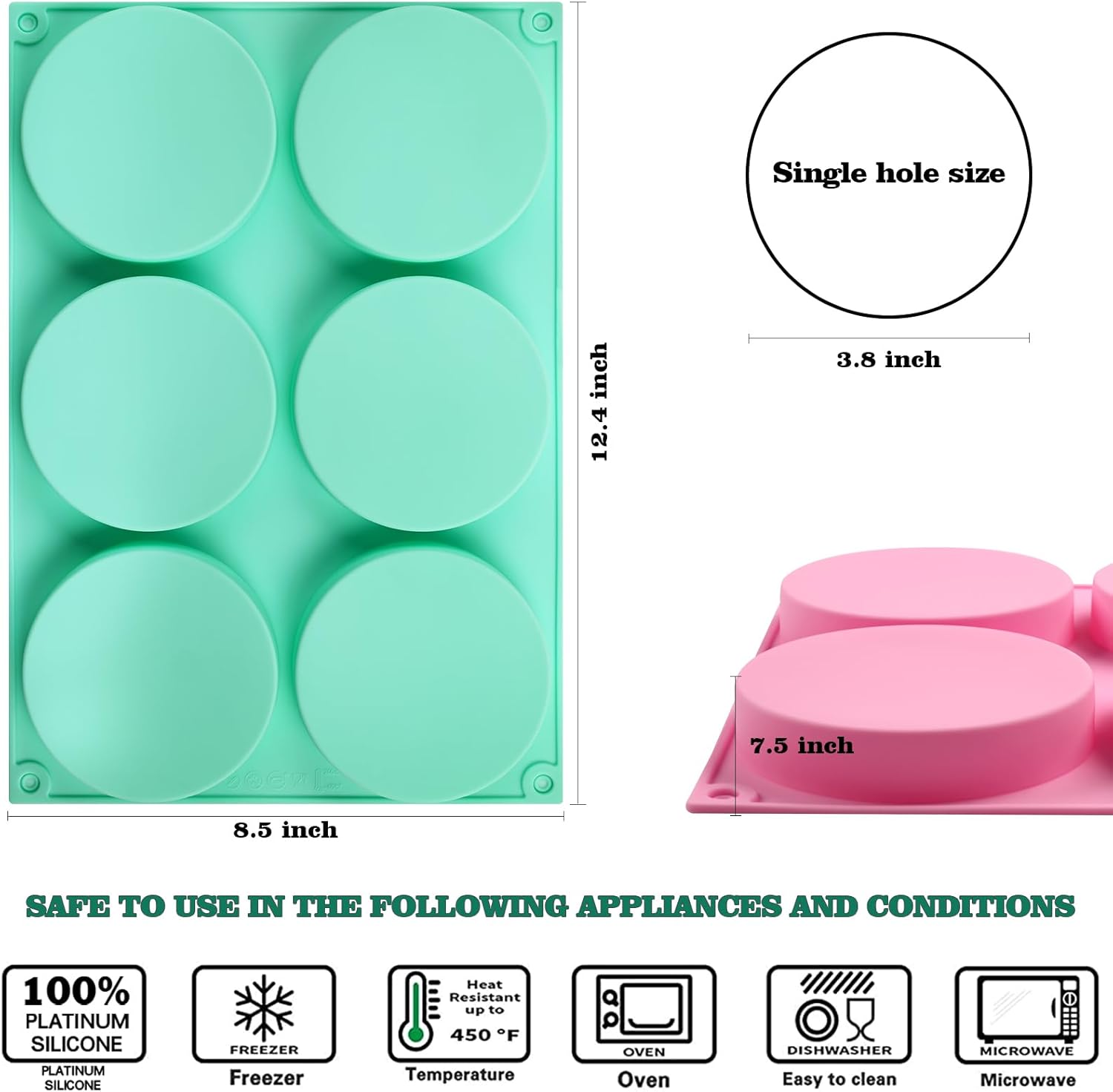 HUAKENER 2 Pcs Silicone Muffin Top Pans for Baking, 4 Inch Non-Stick Round Baking Molds for Mini Cake, Muffin Top, Dessert, Hamburger, Sandwiches Making