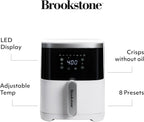 Brookstone Air Fryer – 4.5 Qt, 1300W Large Capacity Fryer with LED Display, 8 Presets, Adjustable Temp, Oil-Free Kitchen Appliance for Baking, Roasting, Frying, Healthy Crispy Meals, White