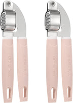 uxcell 2pcs Garlic Press, 7.7 Inch Stainless Steel Garlic Crusher and Peeler Set for Home Cooks and Professional Chefs, Pink