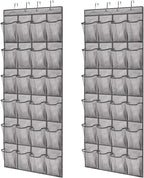 GORILLA GRIP Over the Door Shoe Organizer, 2 Pack, 24 Breathable Mesh Pockets, Space Saving Hanging Storage Holder, Closet Rack Hanger Holds Up to 40 lbs, Hangs on Closets, Shoes, Accessories, Gray