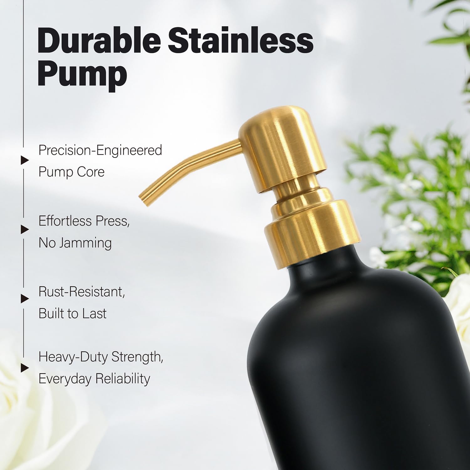 Soap Dispenser Bathroom Set, Hand and Lotion Dispenser with Stainless Steel Pump, Perfect for Black and Gold Bathroom Decor. (Gold & Black)