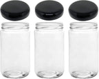 Jarming Collections 32oz Extra Wide Mouth Glass Storage Jar with BPA-Free Plastic Lid – Quart Size Airtight Mason Jar for Kitchen, Pantry, and Food Storage (3 Pack)