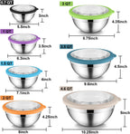 E-far Mixing Bowls Set of 7, Stainless Steel Mixing Bowls with Airtight Clear Lids, Metal Nesting Bowls for Kitchen Prep, Baking, Serving, Dishwasher Safe, Size 4.6, 3.5, 3, 2, 1.5, 1, 0.7QT, Colorful