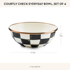 MACKENZIE-CHILDS Enamel Everyday Bowl, Serving Bowl for Entertaining, Extra-Small, Black-and-White Courtly Check, Set of 4