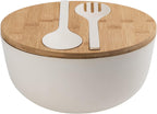 Bamboo Fiber Salad Bowl with Servers Set Large 9.8inches Nature Bamboo Mixing Bowl with Servers with Lid Spoon and Fork for Fruits,Salads and Vegetables