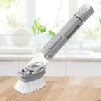 SetSail Dish Brush, Dish Cleaning Brush with Stainless Steel Handle and Replace Head Kitchen Dish Scrub Brush with Soap Dispenser for Pot Sink Pan Cleaning, Grey