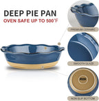 HVH 10 inch Pie Pan for Baking, Ceramic Pie Dish, Deep Dish Pie Plate for Dessert Kitchen, Deep Dish Pie Pan with Fluted Edge, Set of 2, Farmhouse Style (Blue)