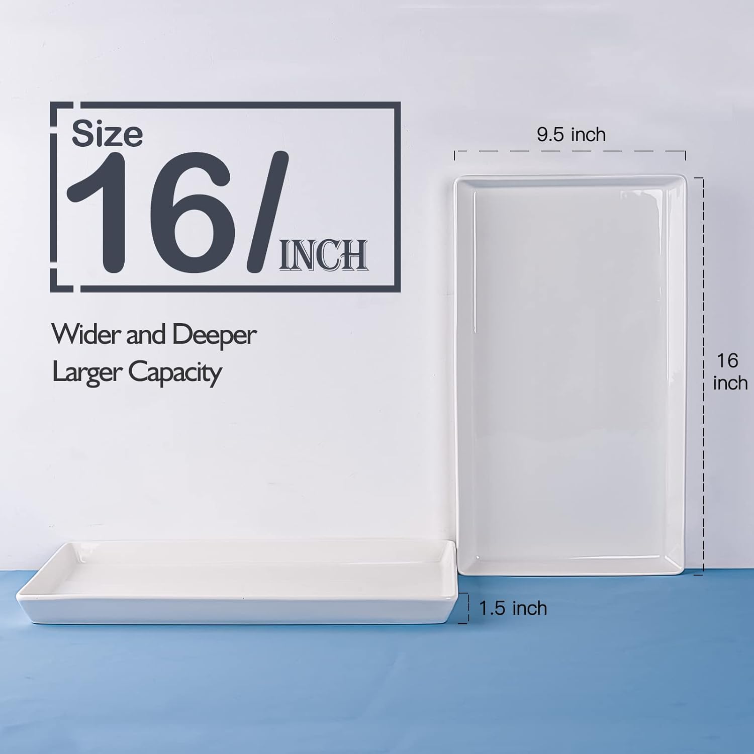 Delling Large Serving Platter, 16" x 9.5" Large Serving Tray, White Rectangular Porcelain Platters for Serving Food, Serving Trays for Party, Entertaining, Appetizer, Charcuterie, Snack - Set of 3