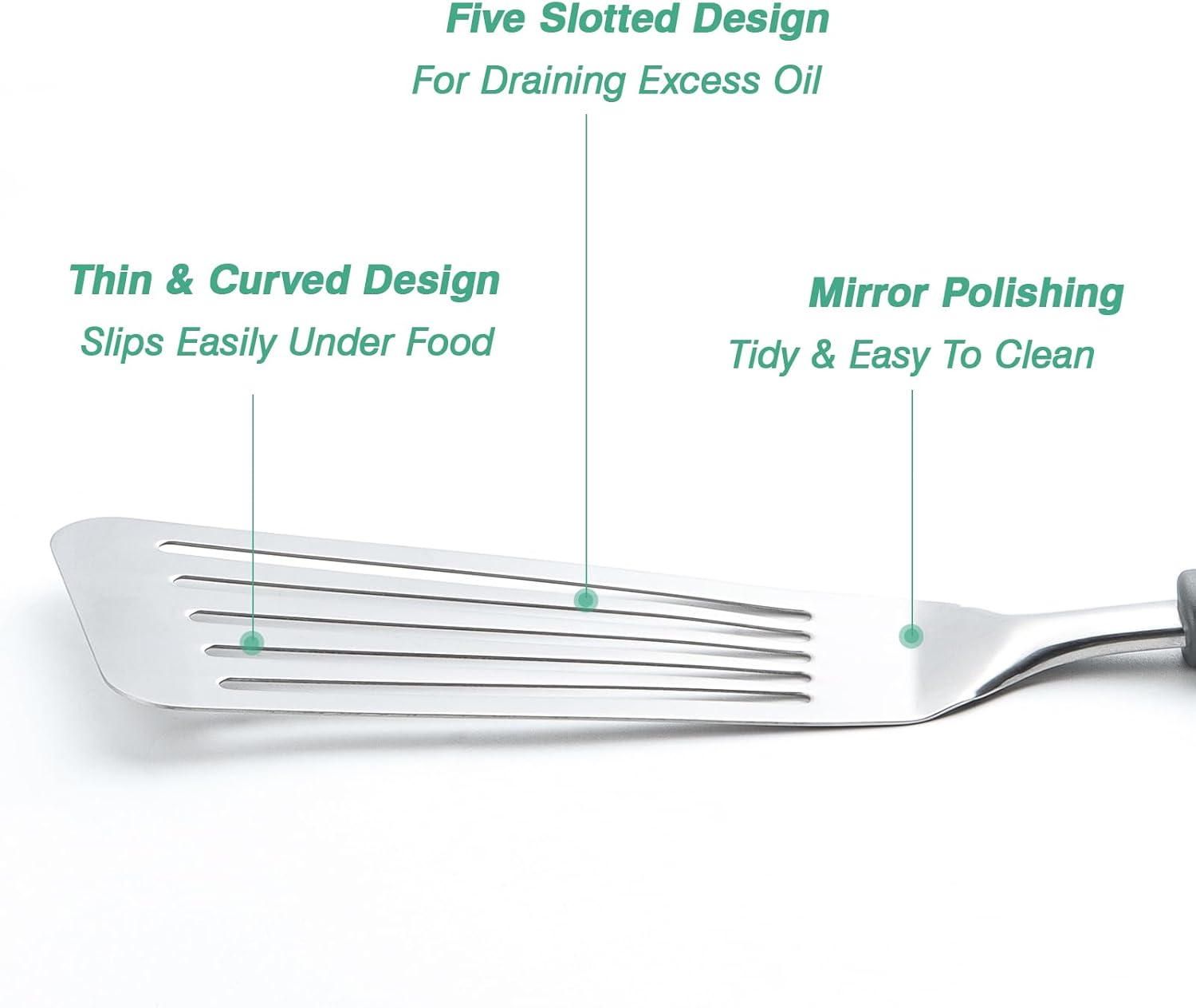Fish Spatula, Stainless Steel Fish Turner Slotted Metal Spatula for Kitchen Use, Flipper Spatulas for Cast Iron Skillet, Egg, Meat, Cooking and Frying, Dishwasher Safe, Comfortable Handle