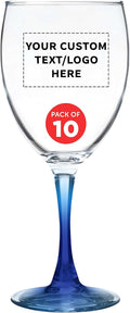 Custom Nuance Wine Glasses by ARC 10.5 oz. Set of 10, Personalized Bulk Pack - Restaurant Glassware, Perfect for Red Wine, White Wine, Cocktails - Blue