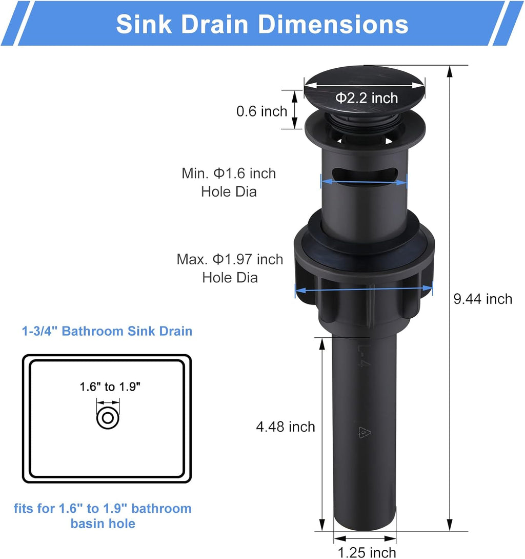 Pop Up Drain for Bathroom Sink, ARCORA Oil Rubbed Bronze Vessel Sink Drain with Overflow, Pop Up Bathroom Sink Stopper