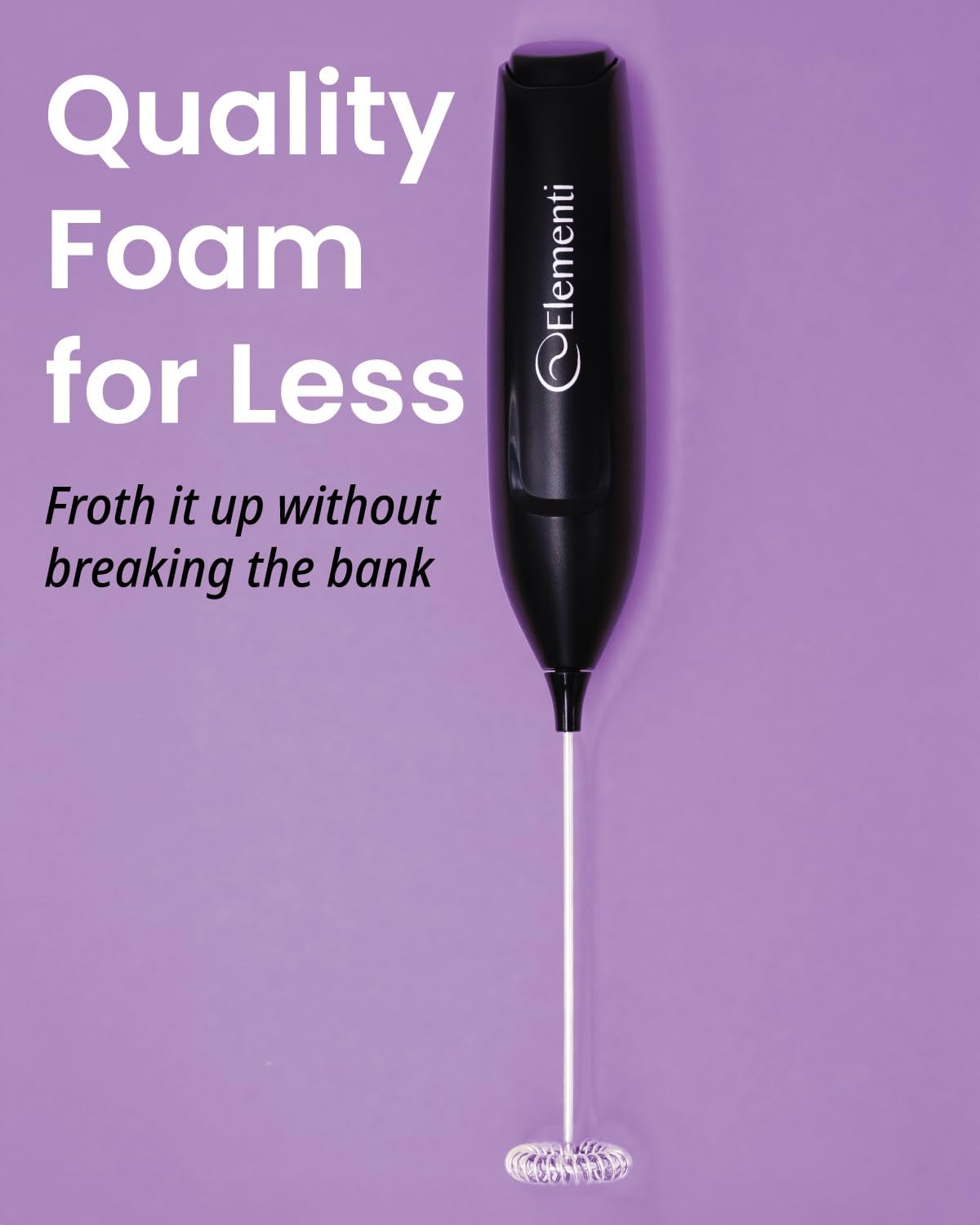 Elementi Powerful Frother Wand – Lightweight Milk Frother & Drink Mixer Handheld, Matcha Whisk for Dreamy Lattes, Powerful Coffee Mixer Wand & Blender Stirrer - Make Creamy Cappuccinos at Home (Black)